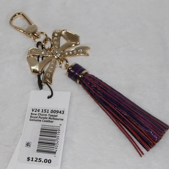 NWT BRAHMIN Crystal Bow Bag Purse Charm Leather Tassel Royal Purple Melbourne - Picture 2 of 4